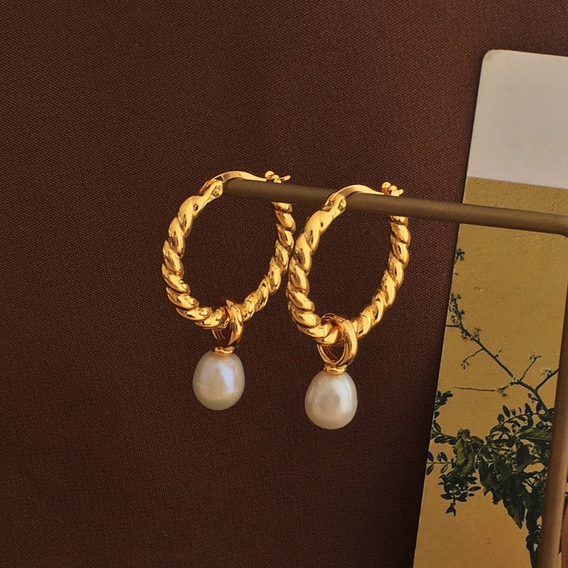 Braid freshwater pearls earrings