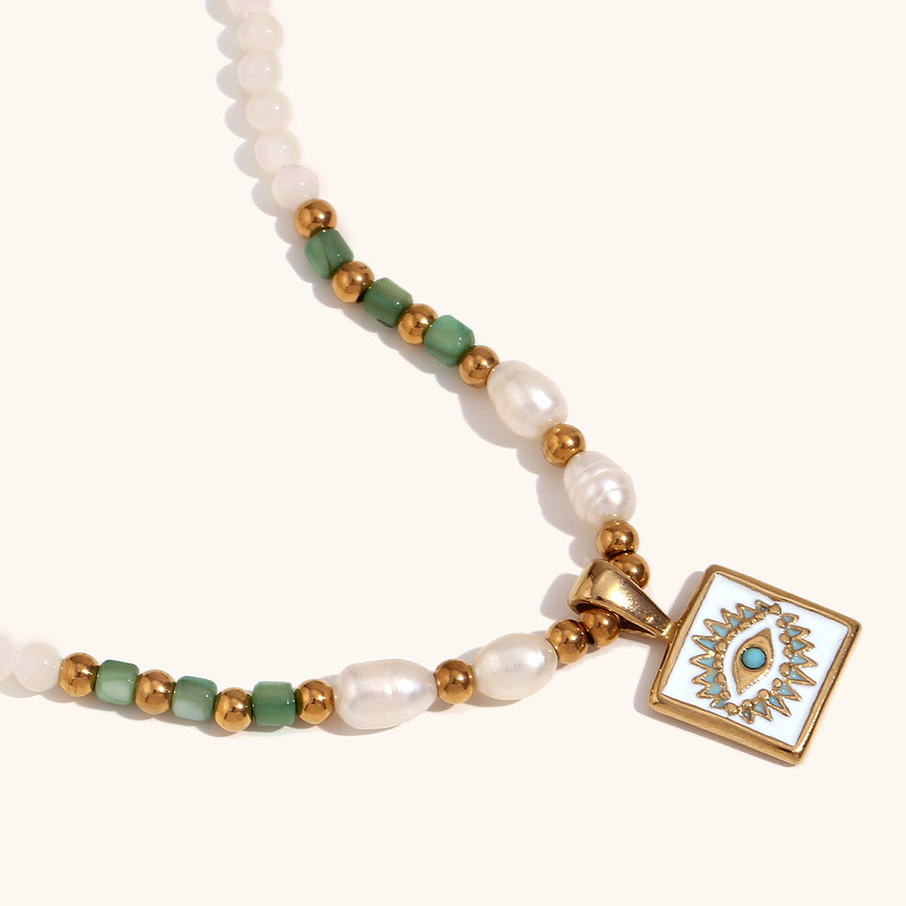 Flemington Green evil eye pearl necklace