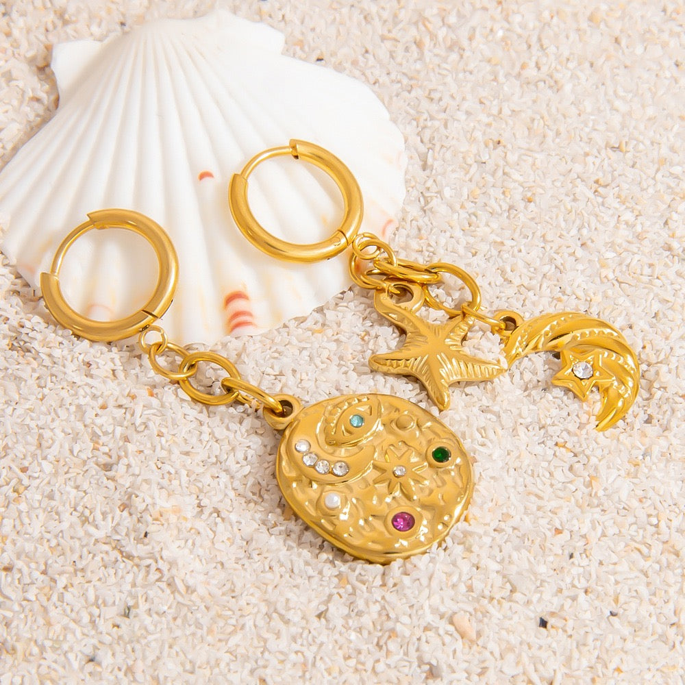 Summer night moon star earrings