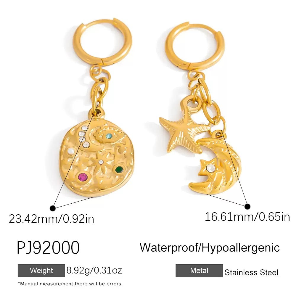 Summer night moon star earrings