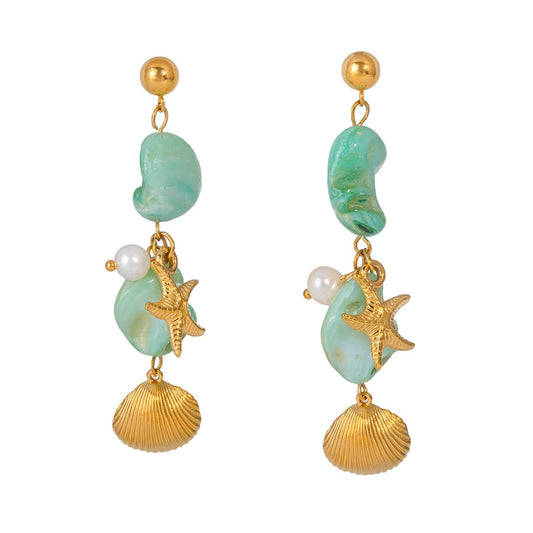 Green natural shell earrings