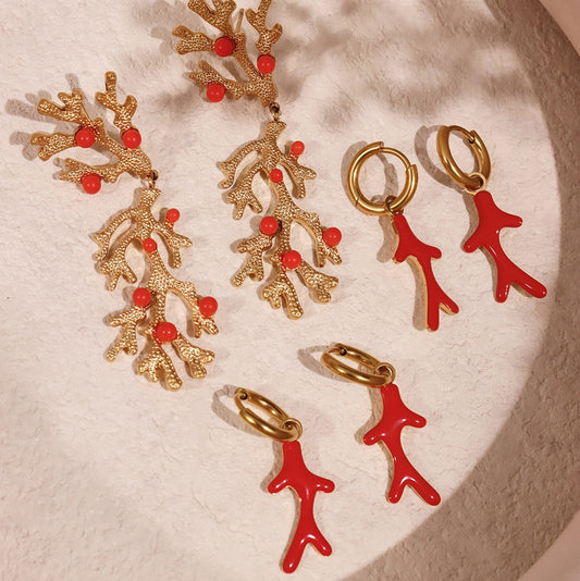 Orange coral earrings