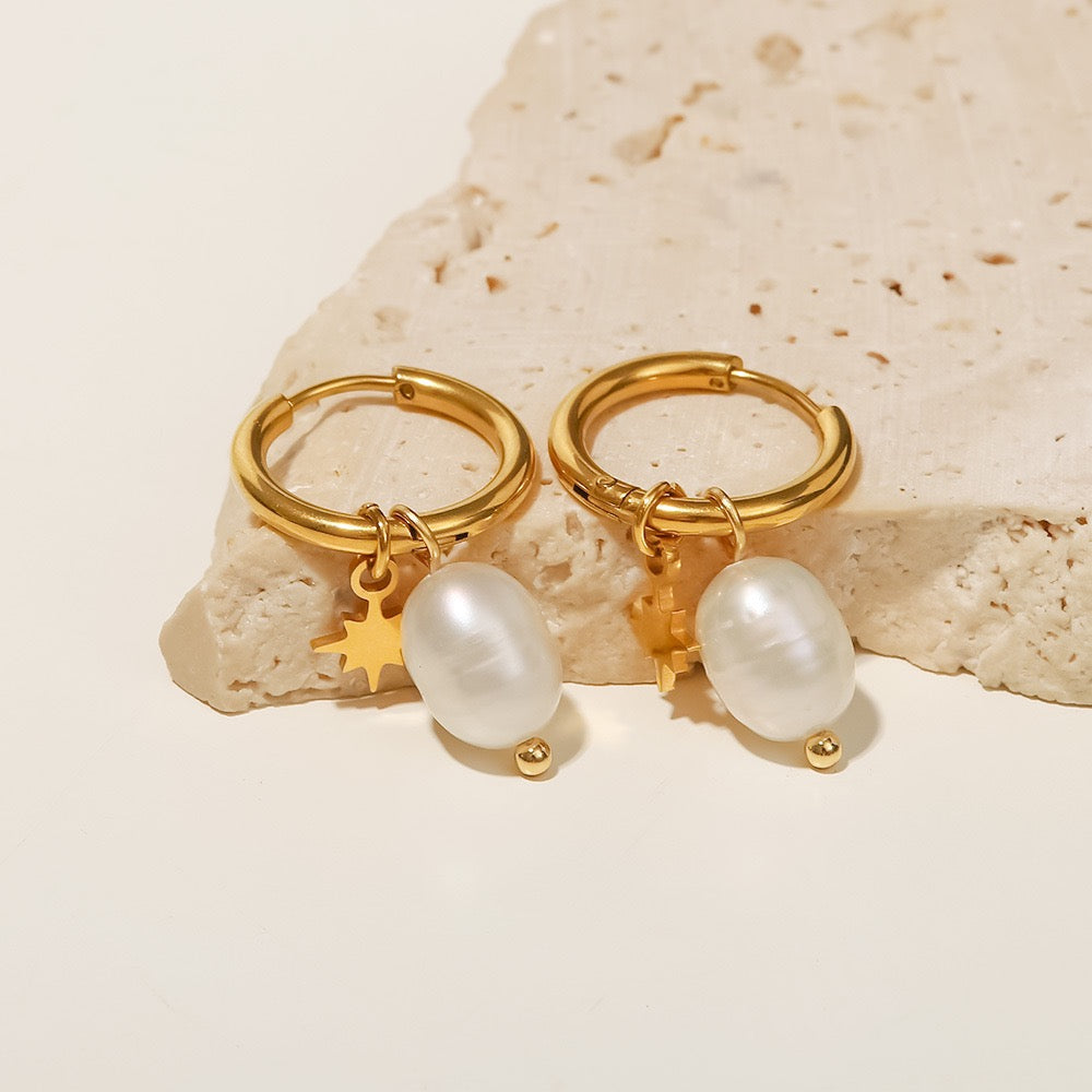 Ashley freshwater pearls star hoops