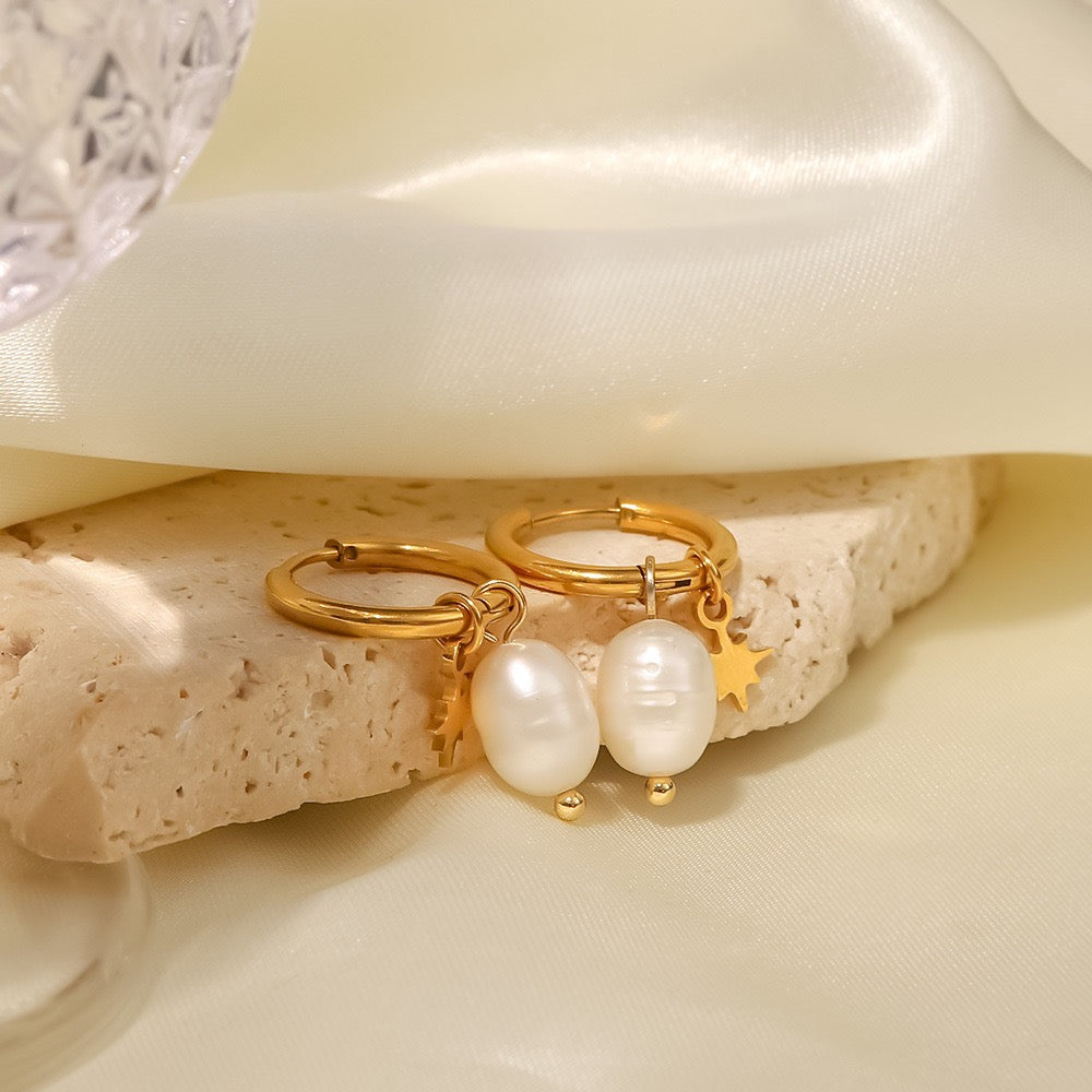 Ashley freshwater pearls star hoops