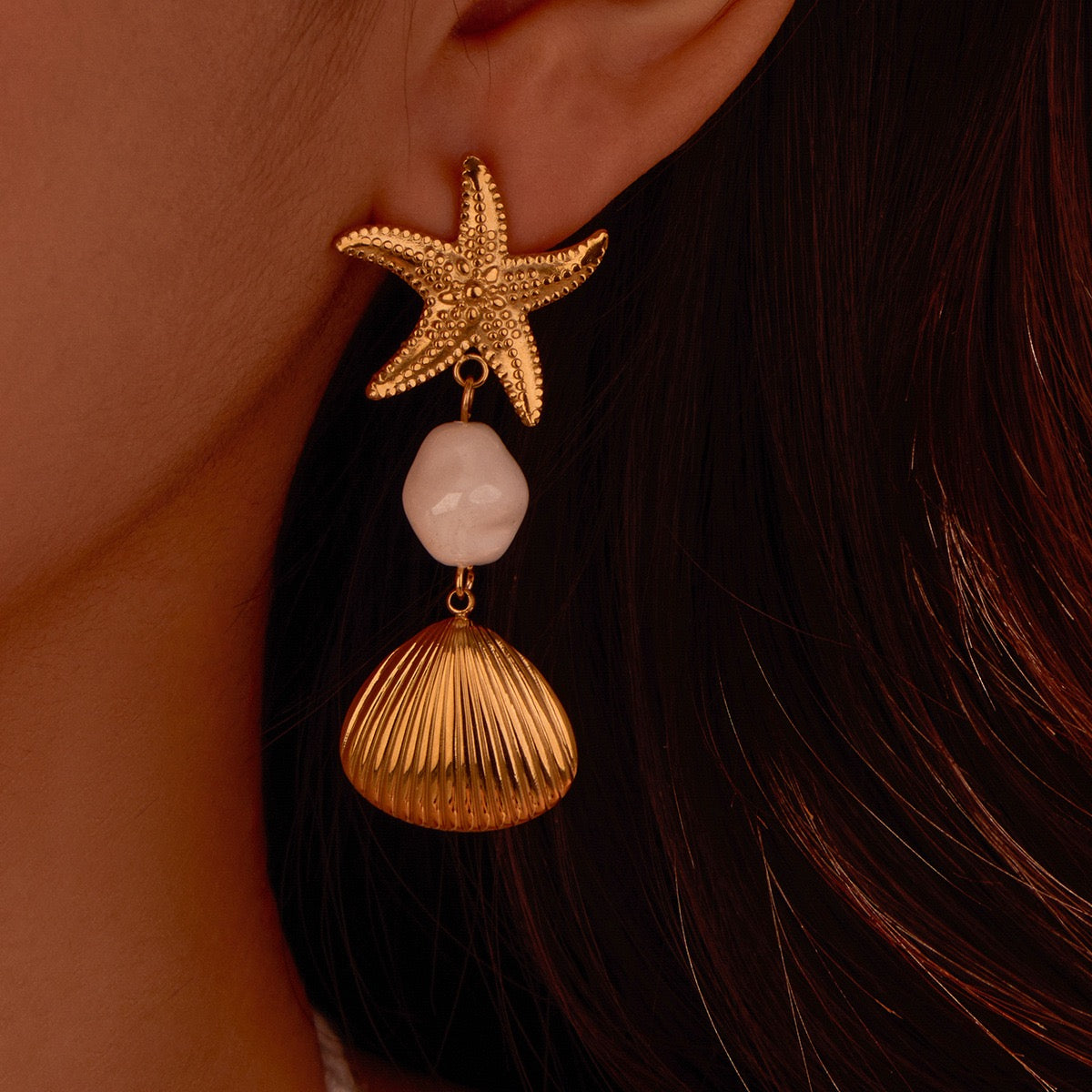 White starfish shell earrings