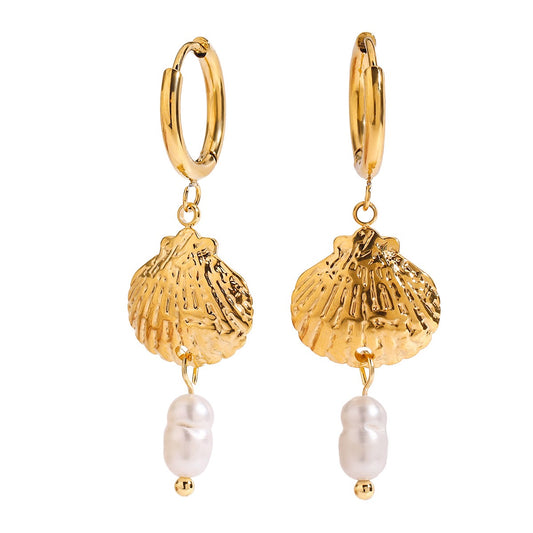 Shell pearls hoops