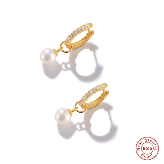 Dainty sterling silver pearly hoops
