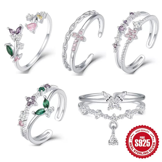 Butterfly dainty silver rings