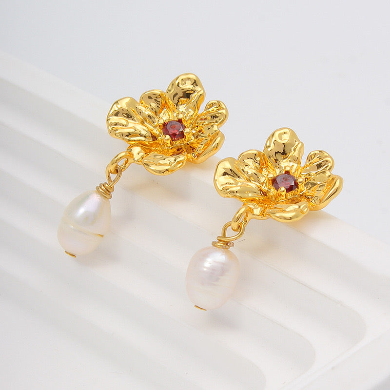 Rose freshwater pearls earrings