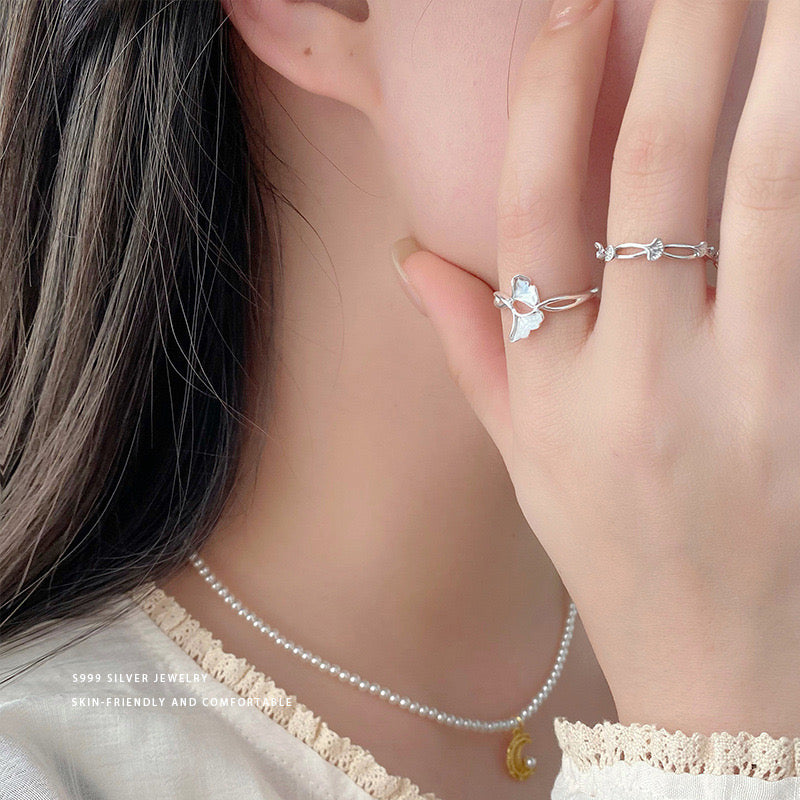 Leaf sterling silver rings