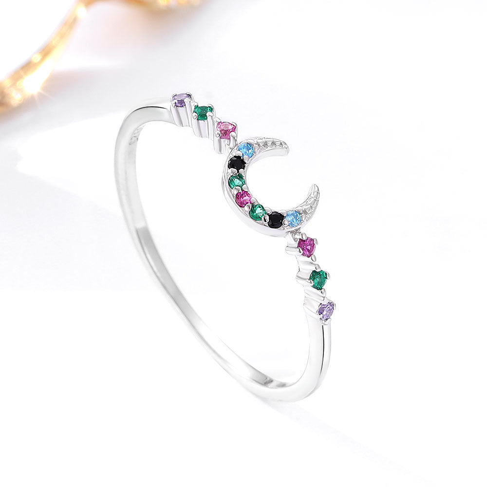 Rainbow moon dainty ring