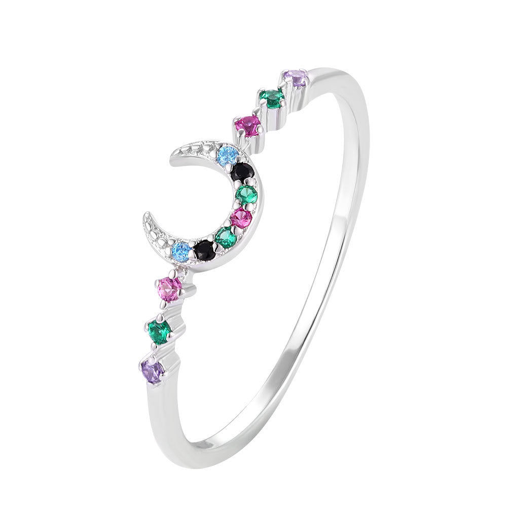 Rainbow moon dainty ring