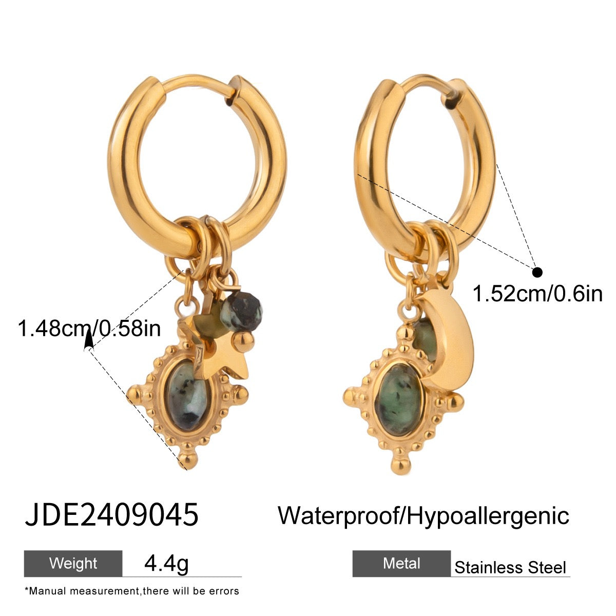 Green stone hoops