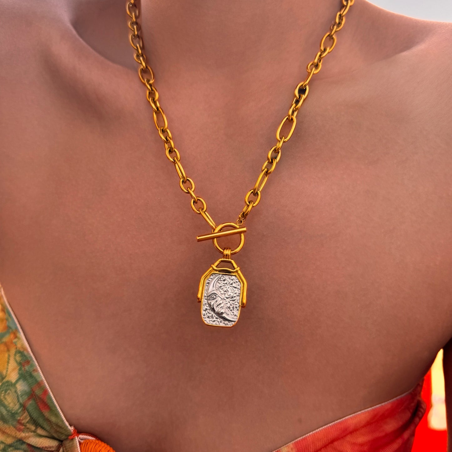 Sun and moon double sided necklace