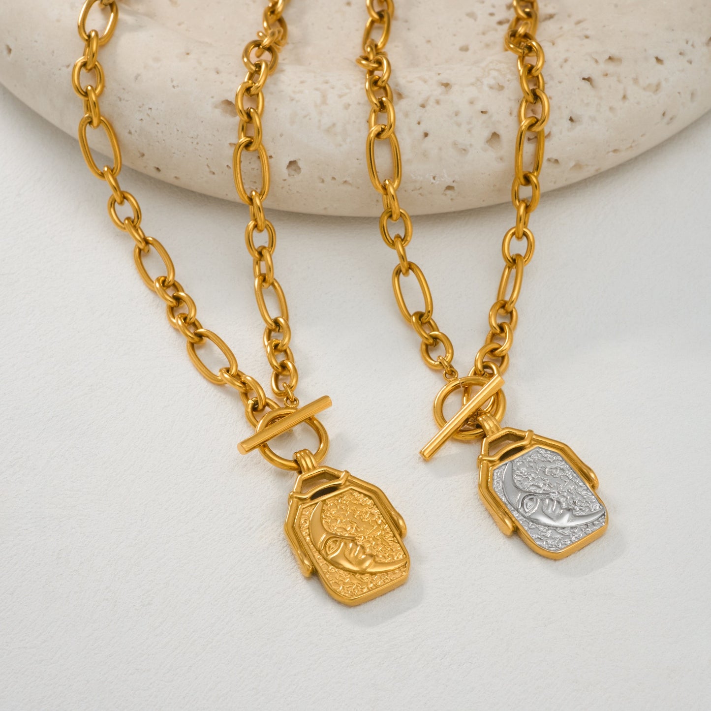 Sun and moon double sided necklace