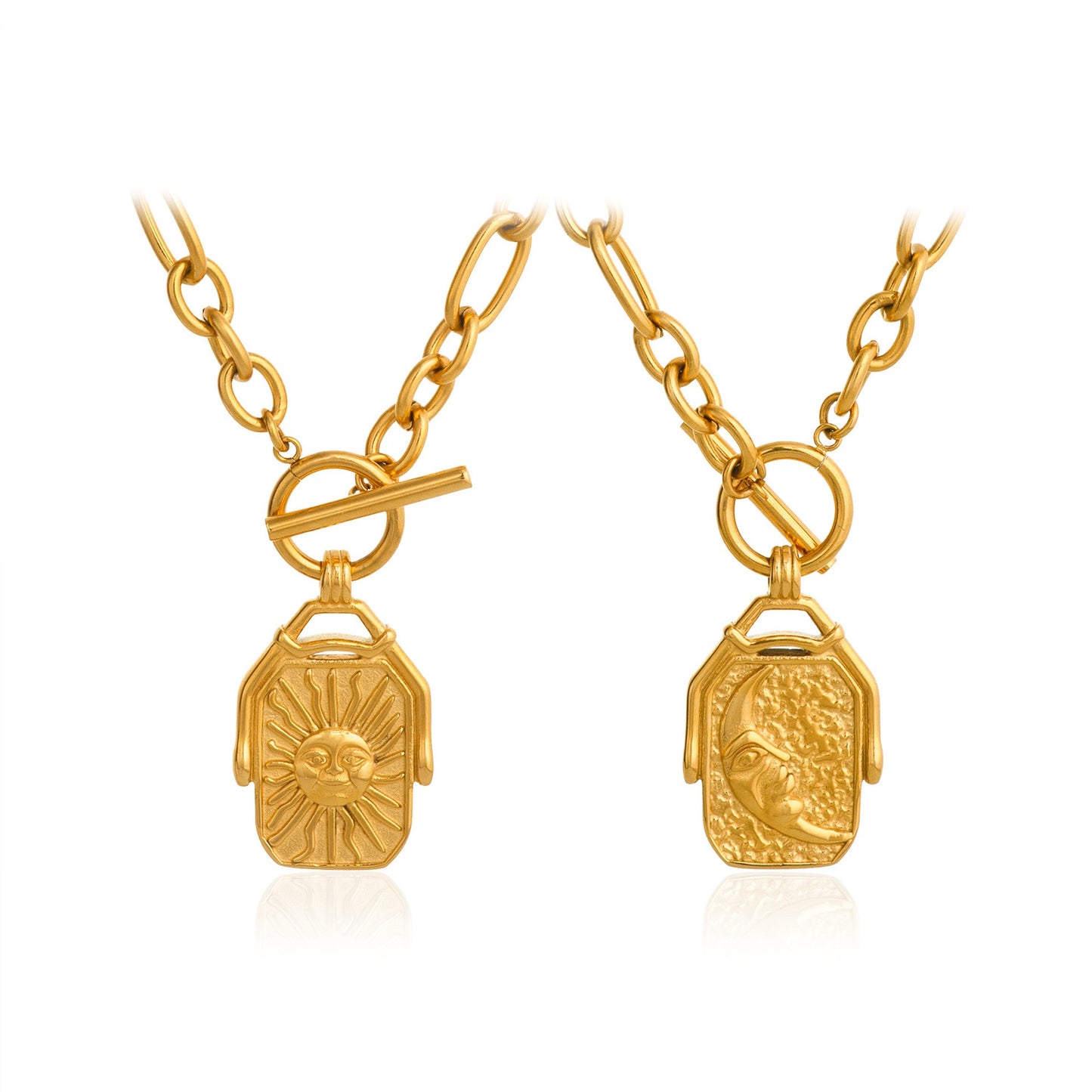 Sun and moon double sided necklace