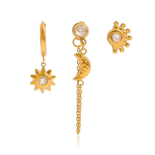 Moon and star stacking earrings
