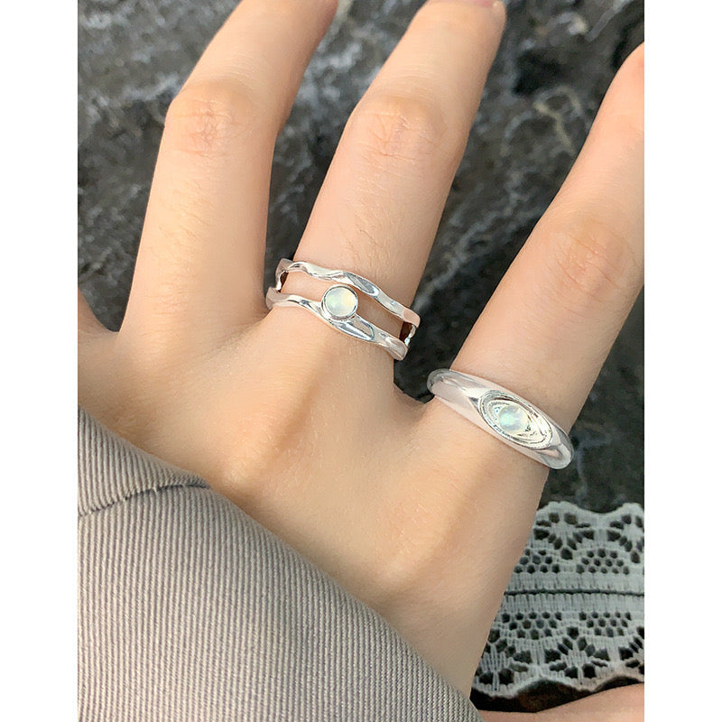 Double layer moon stone ring