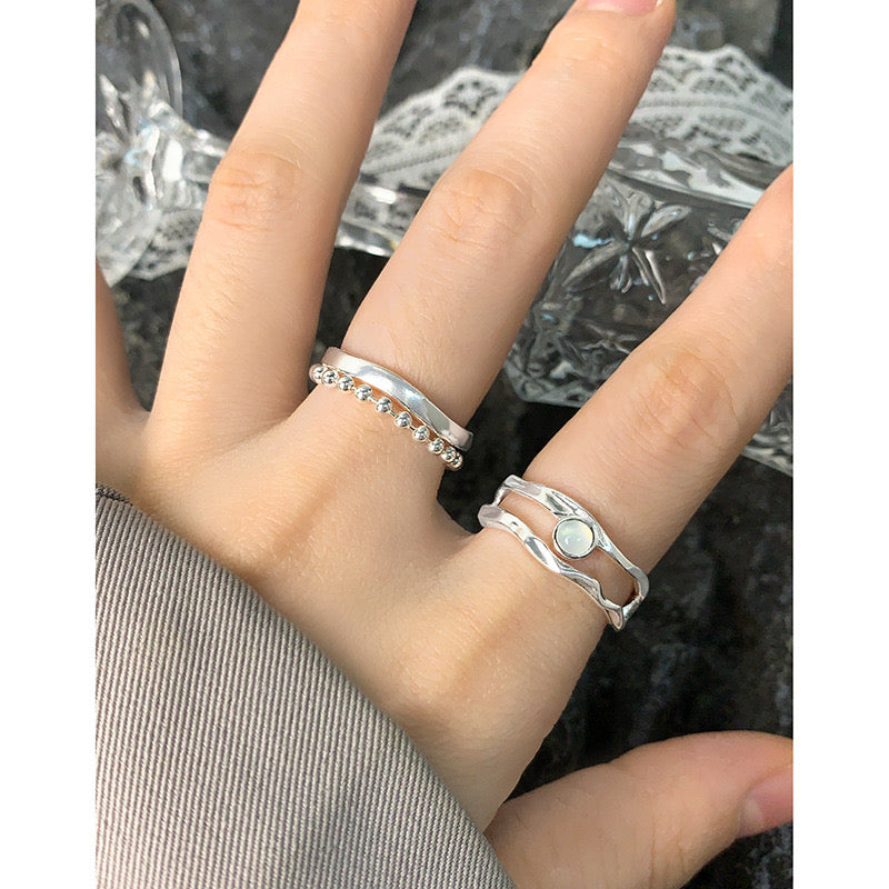 Double layer moon stone ring