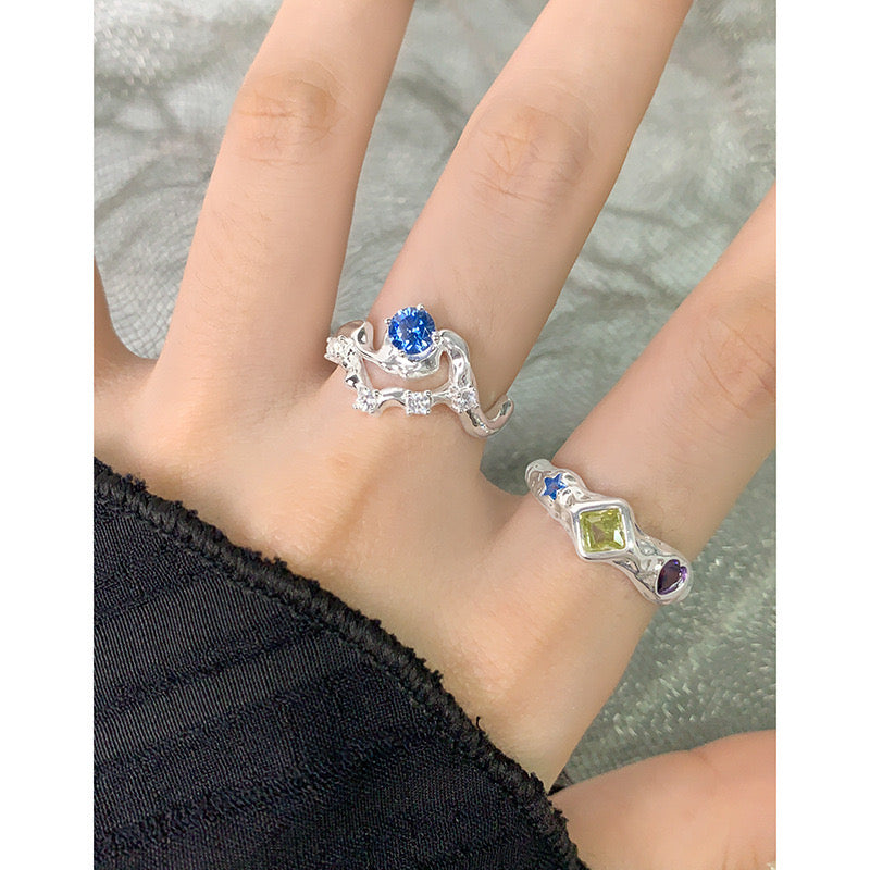 Shape blue silver ring