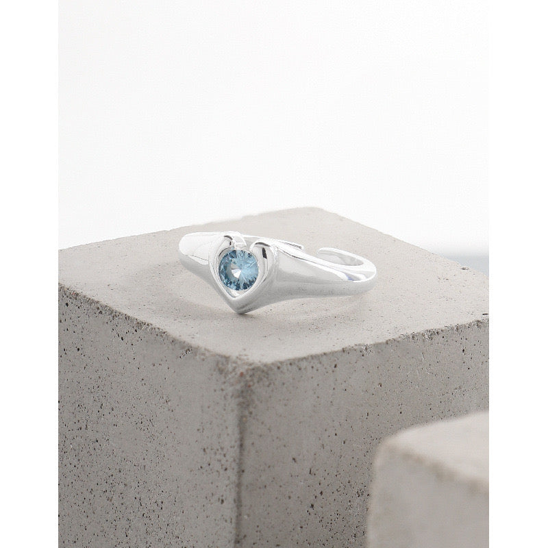 Blue hearty silver ring