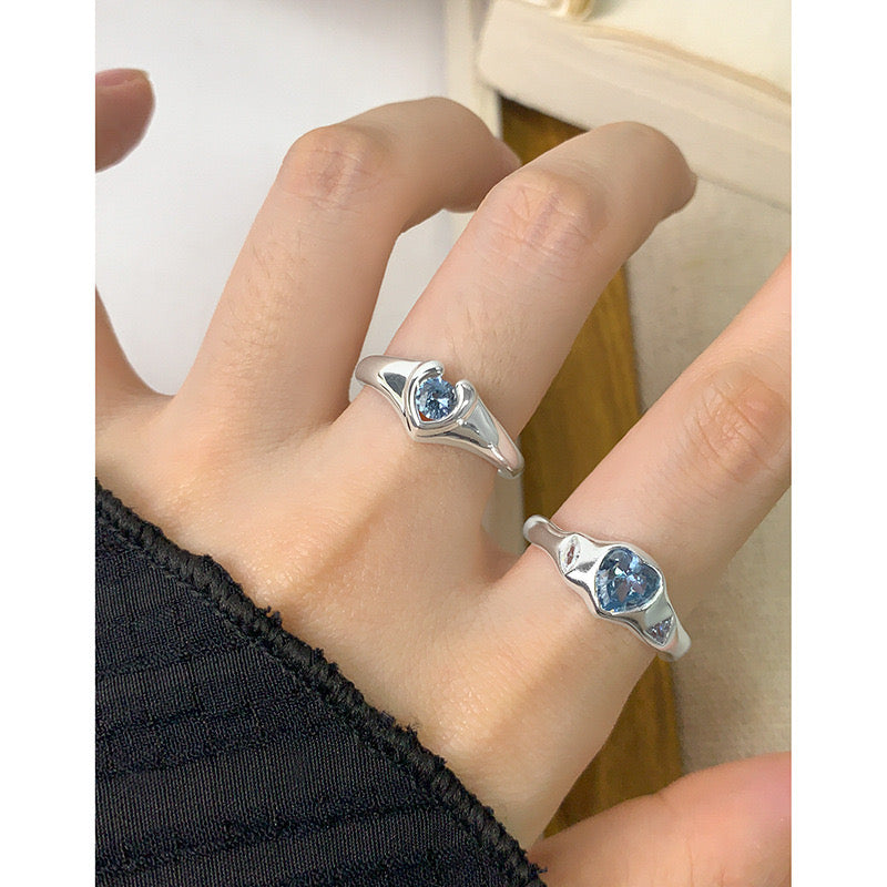 Blue hearty silver ring