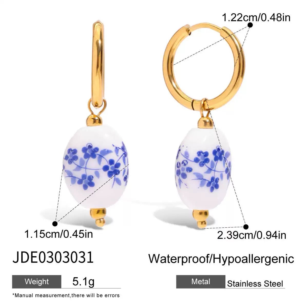 Ceramic blue tulip hoops