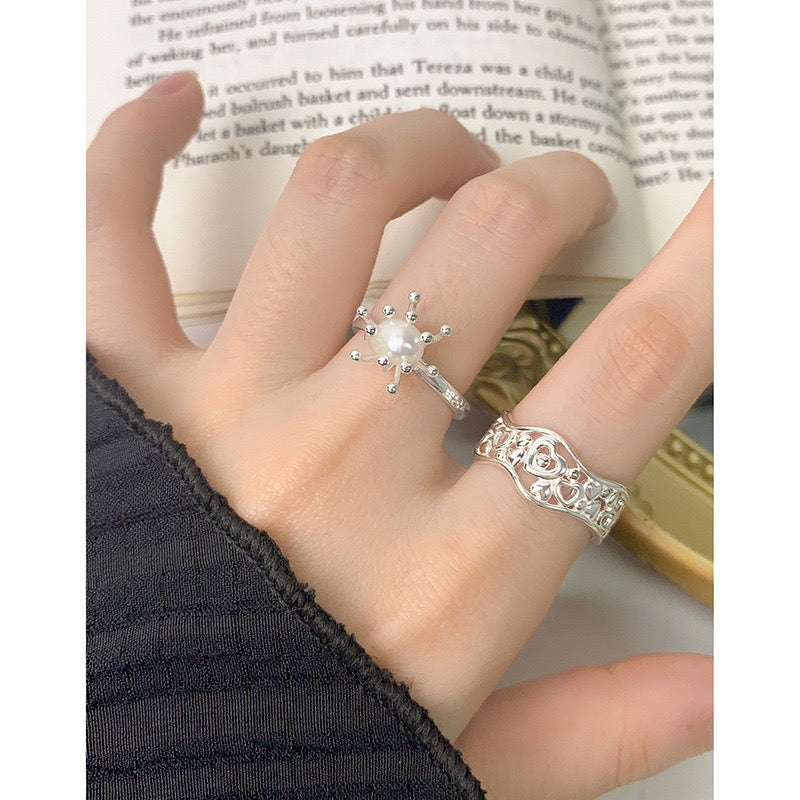 Silver pearl rings