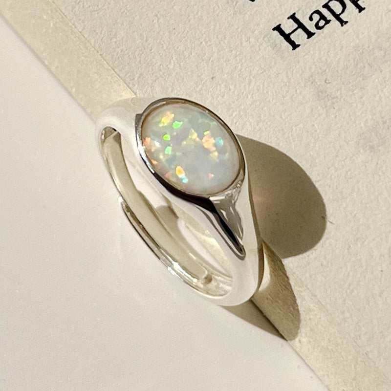 opal oval Silver ring