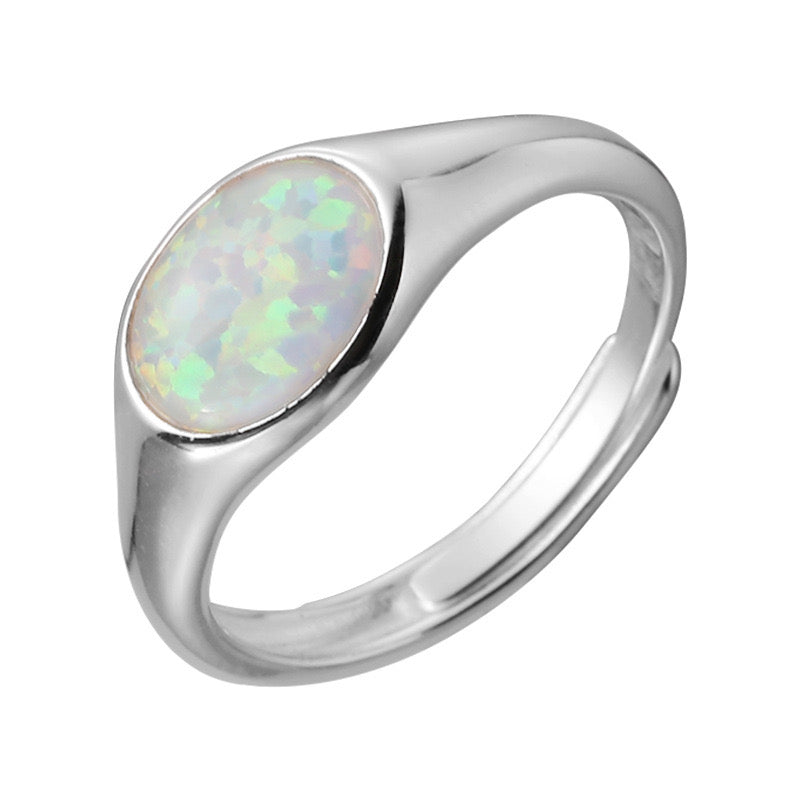 opal oval Silver ring