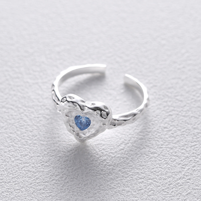 Melting blue heart Silver ring