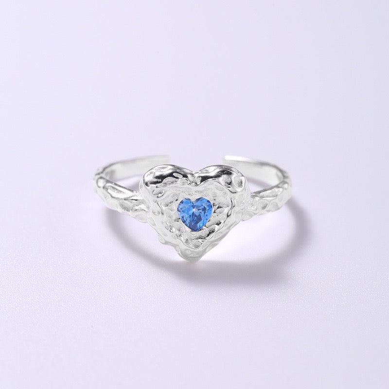 Melting blue heart Silver ring