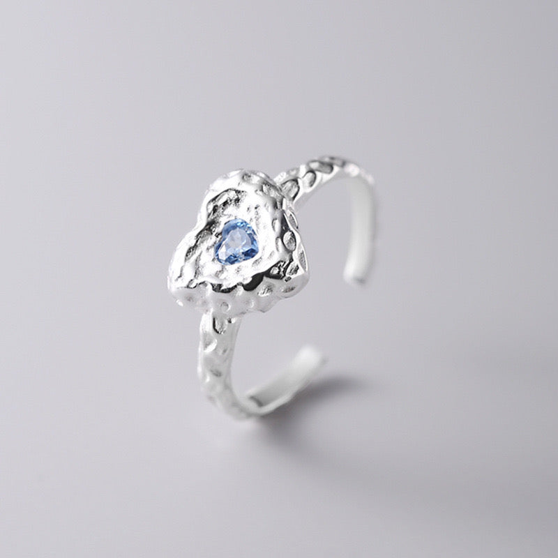 Melting blue heart Silver ring