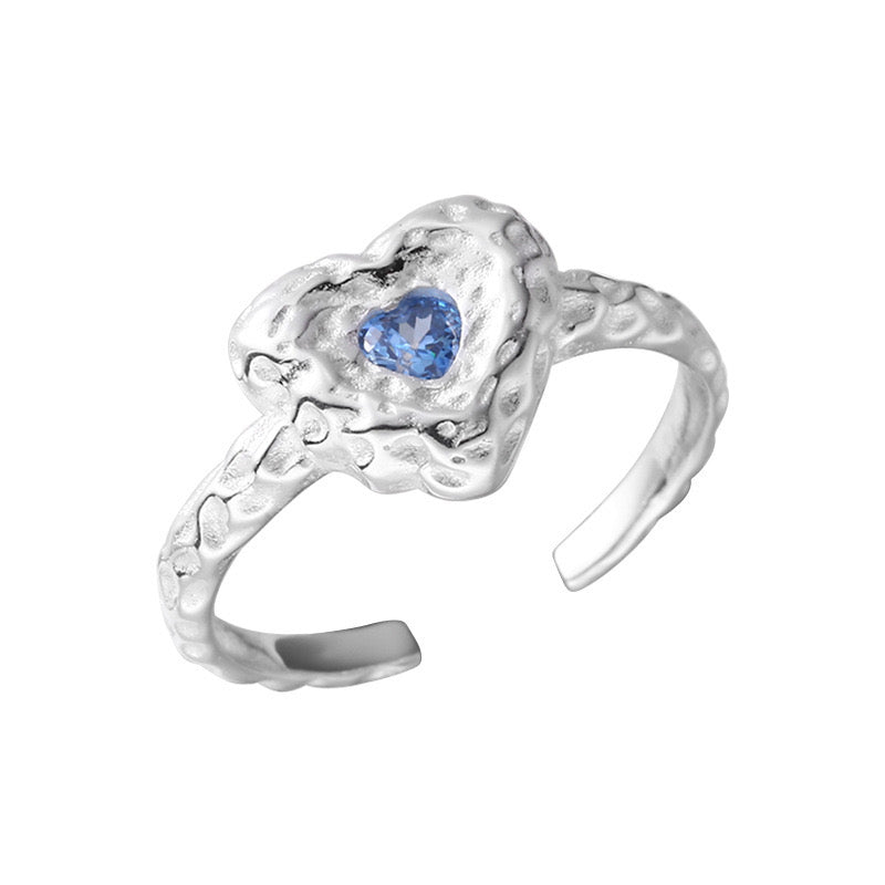 Melting blue heart Silver ring