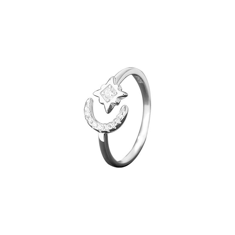 Moon star Silver ring