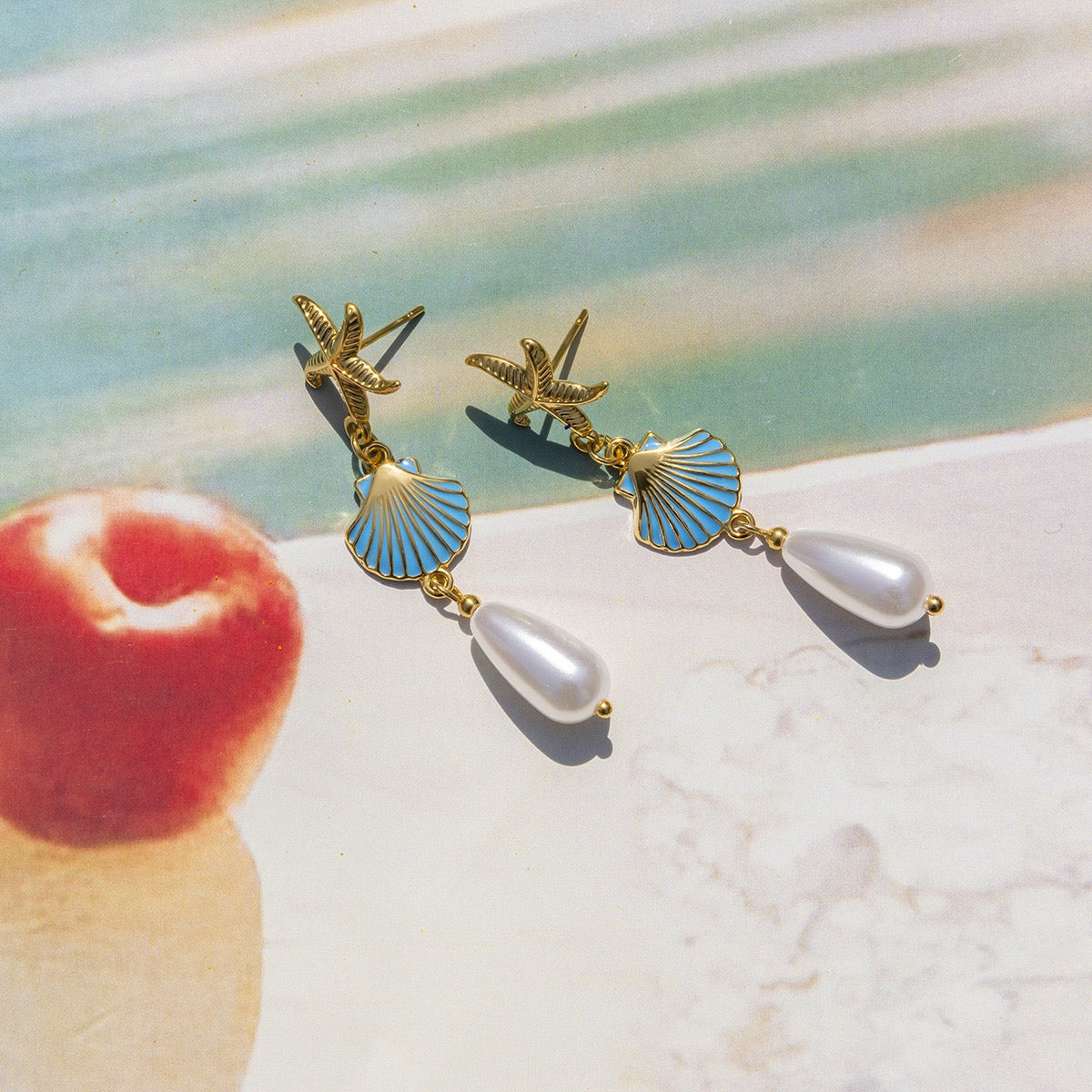 Blue shell starfish earrings