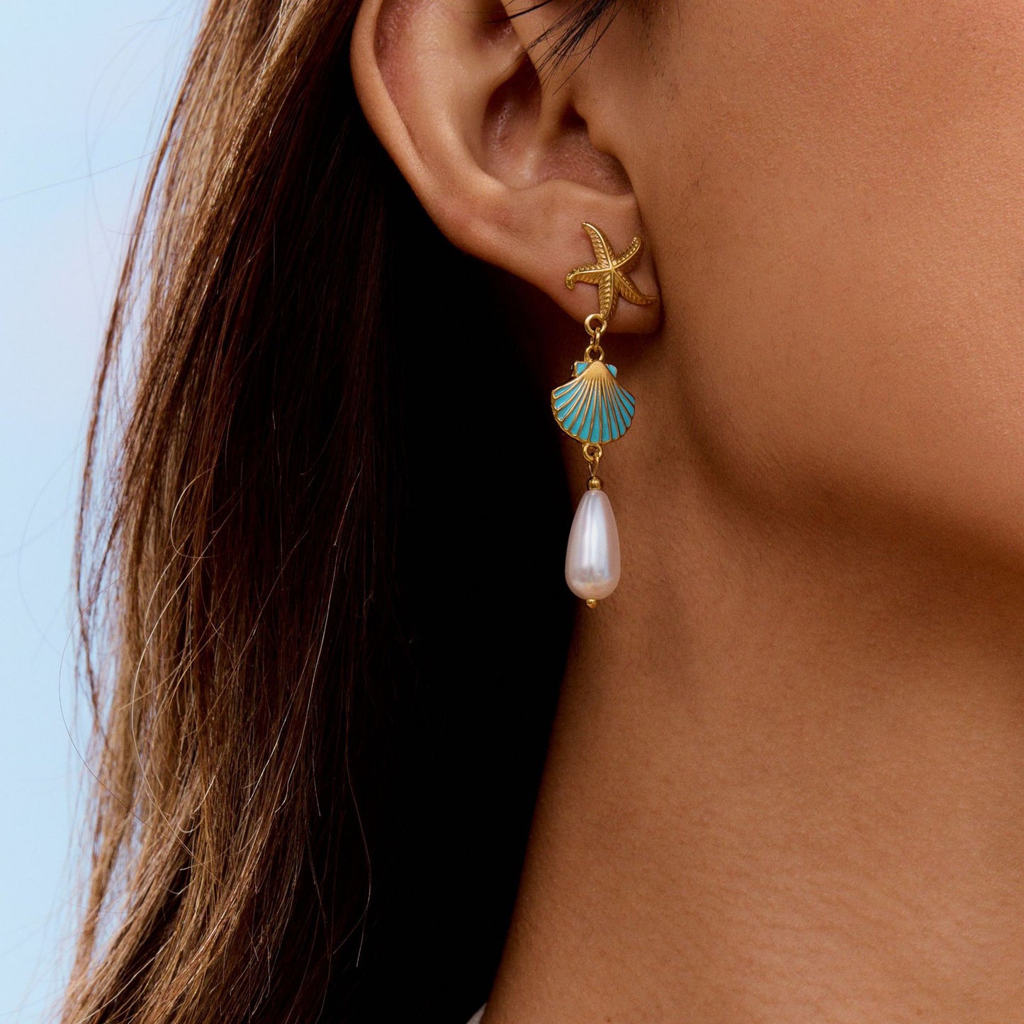 Blue shell starfish earrings