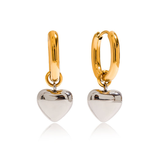 Two tones heart hoops earrings