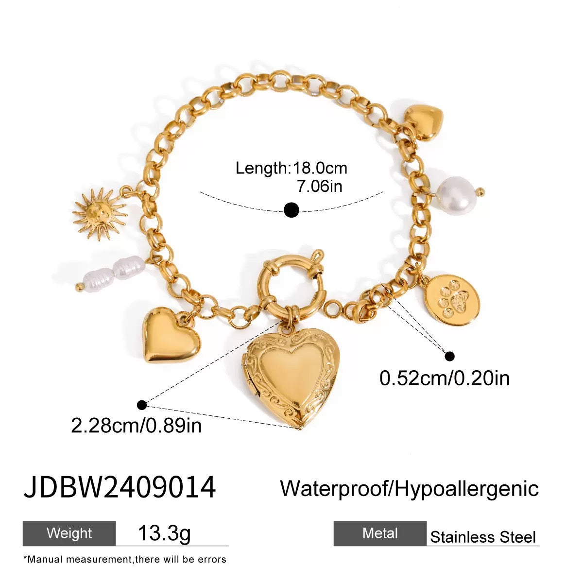 Heart locket charm bracelet