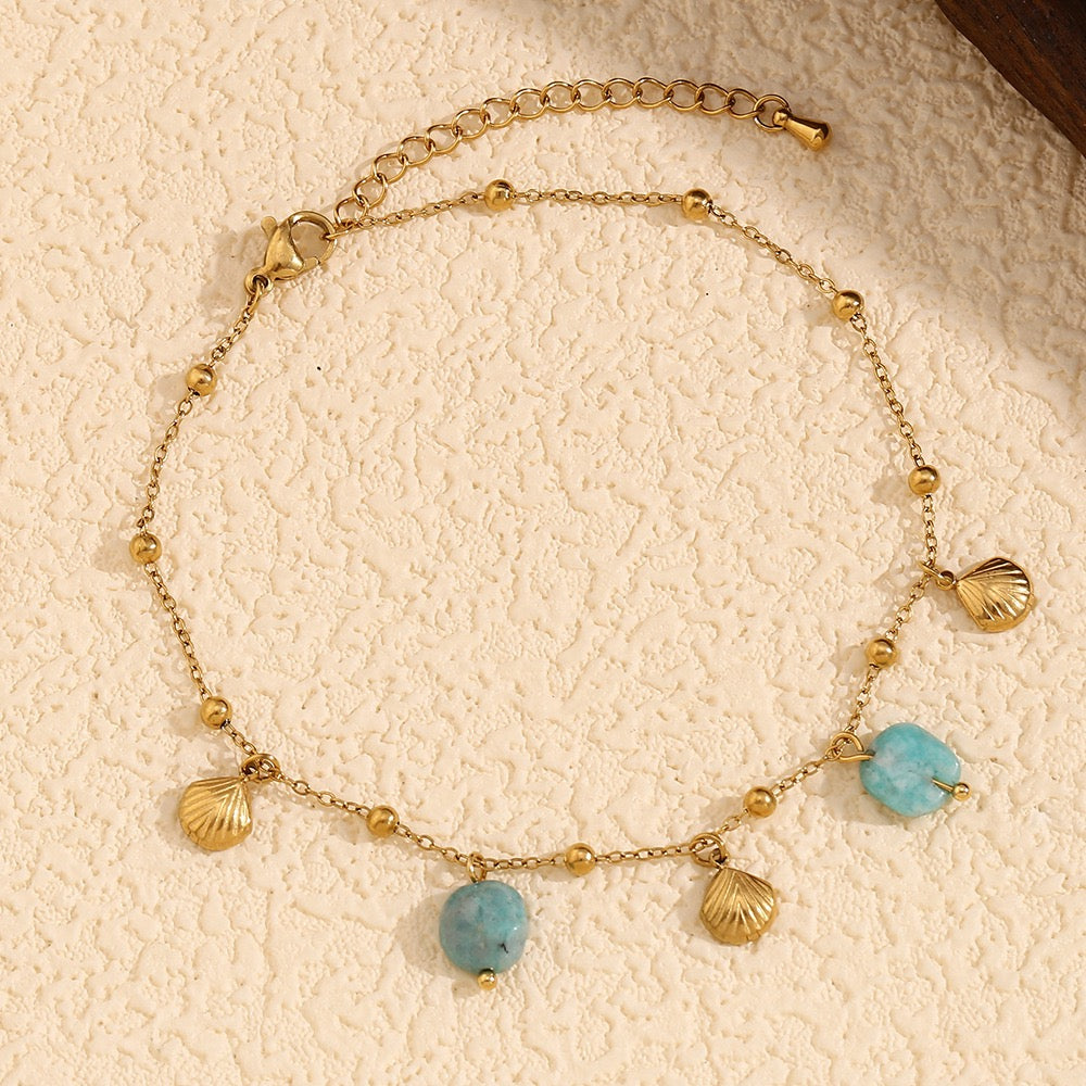 Blue shell charm anklets