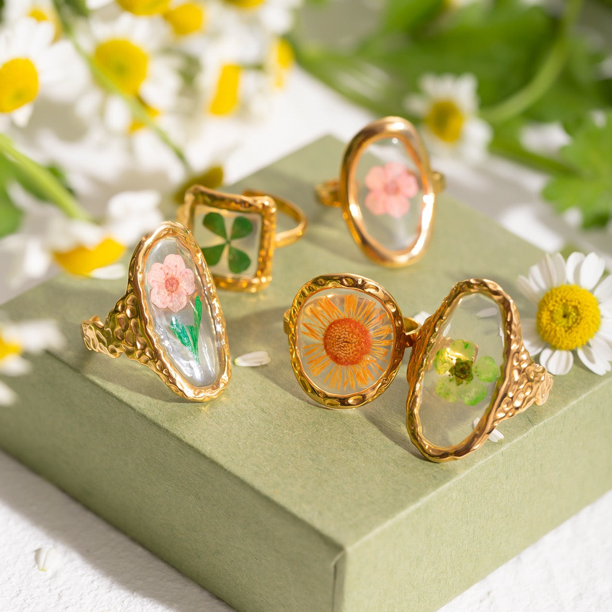 Real dry flower rings