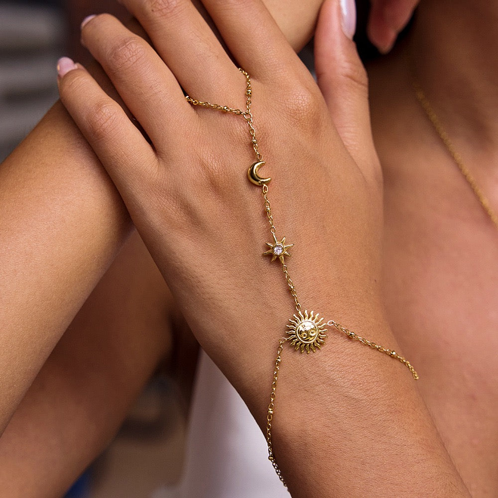 Sun moon hand chain bracelet