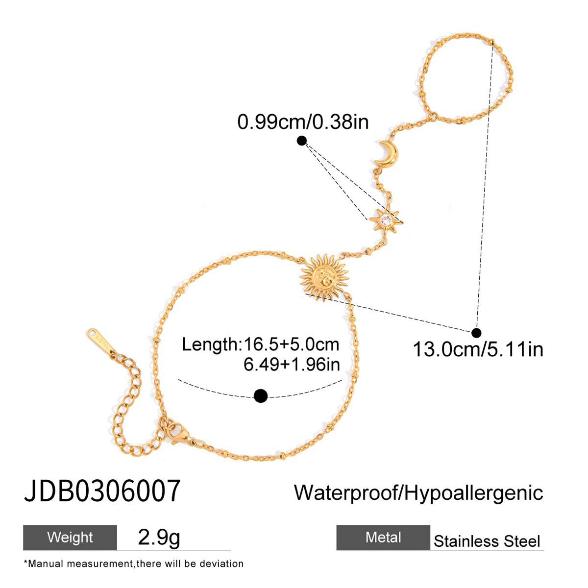 Sun moon hand chain bracelet