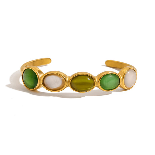 Green cat eye stone bangle