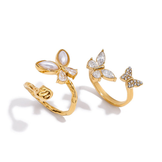 White pearly butterfly ring