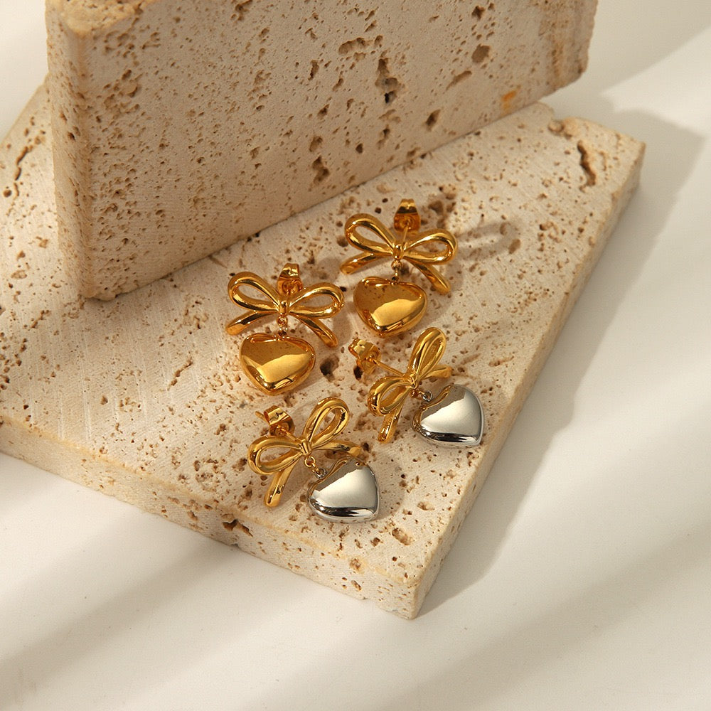 Bow heart earrings