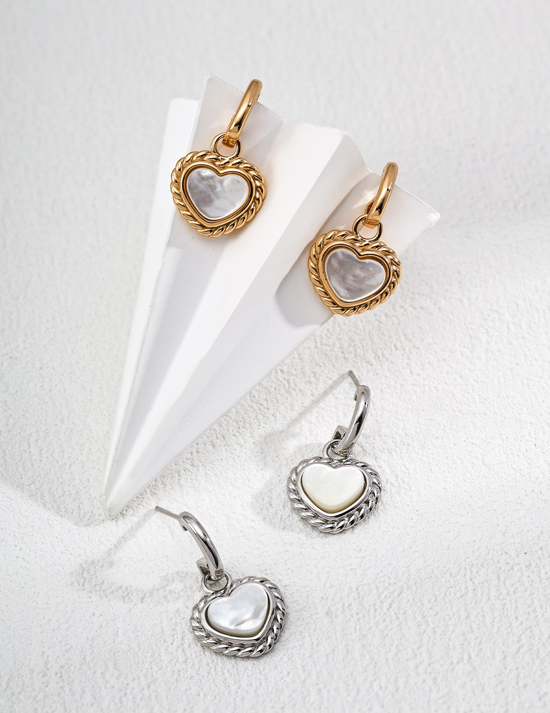 White mother of pearls heart hoops