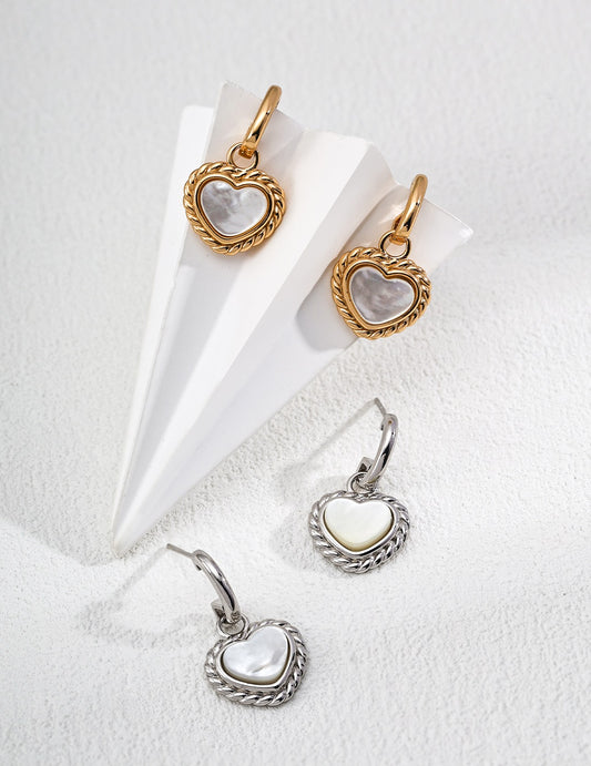 White mother of pearls heart hoops