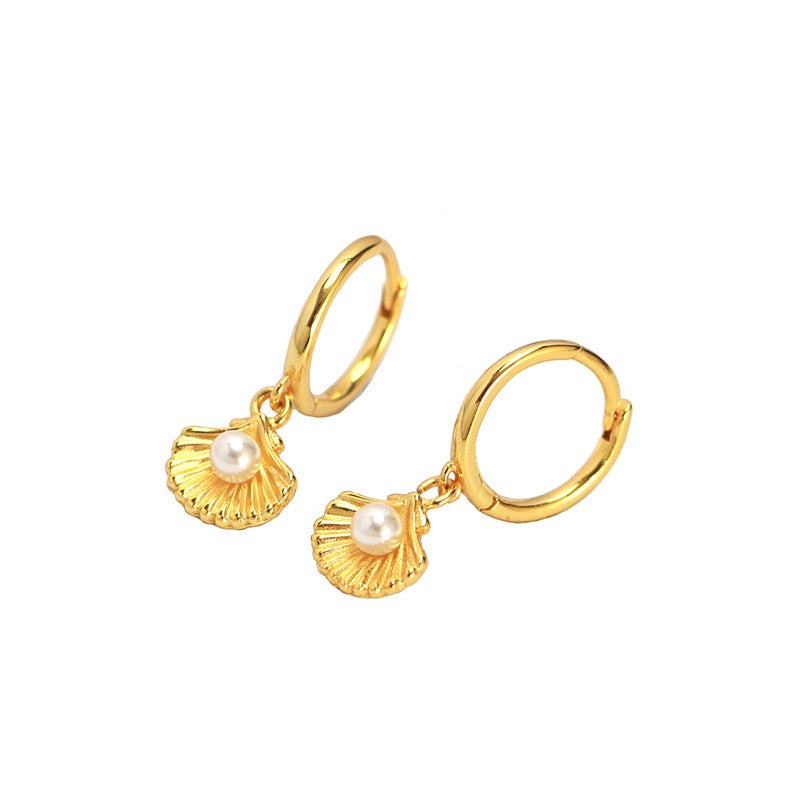 Sterling silver shell pearly hoops