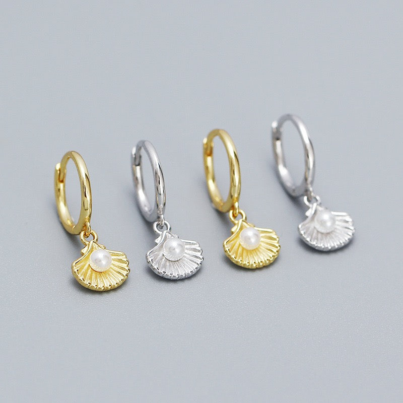 Sterling silver shell pearly hoops